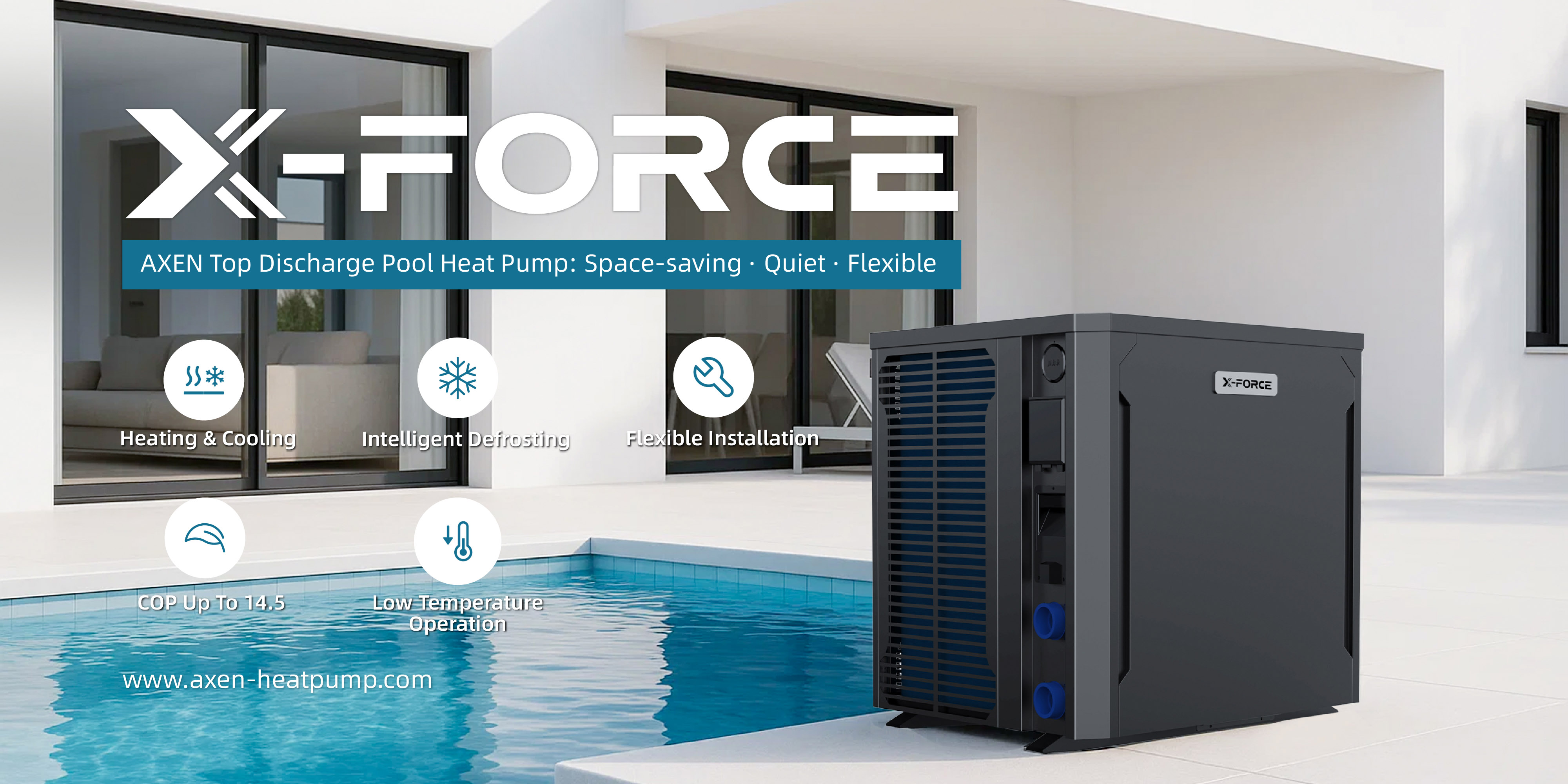 Meet the top discharge X-FORCE Series pool heat pump